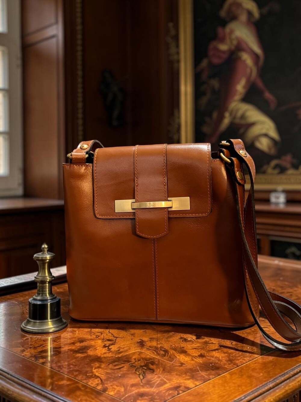 Patricia Nash Larone Leather North South Shoulder Handbag Tan Brown